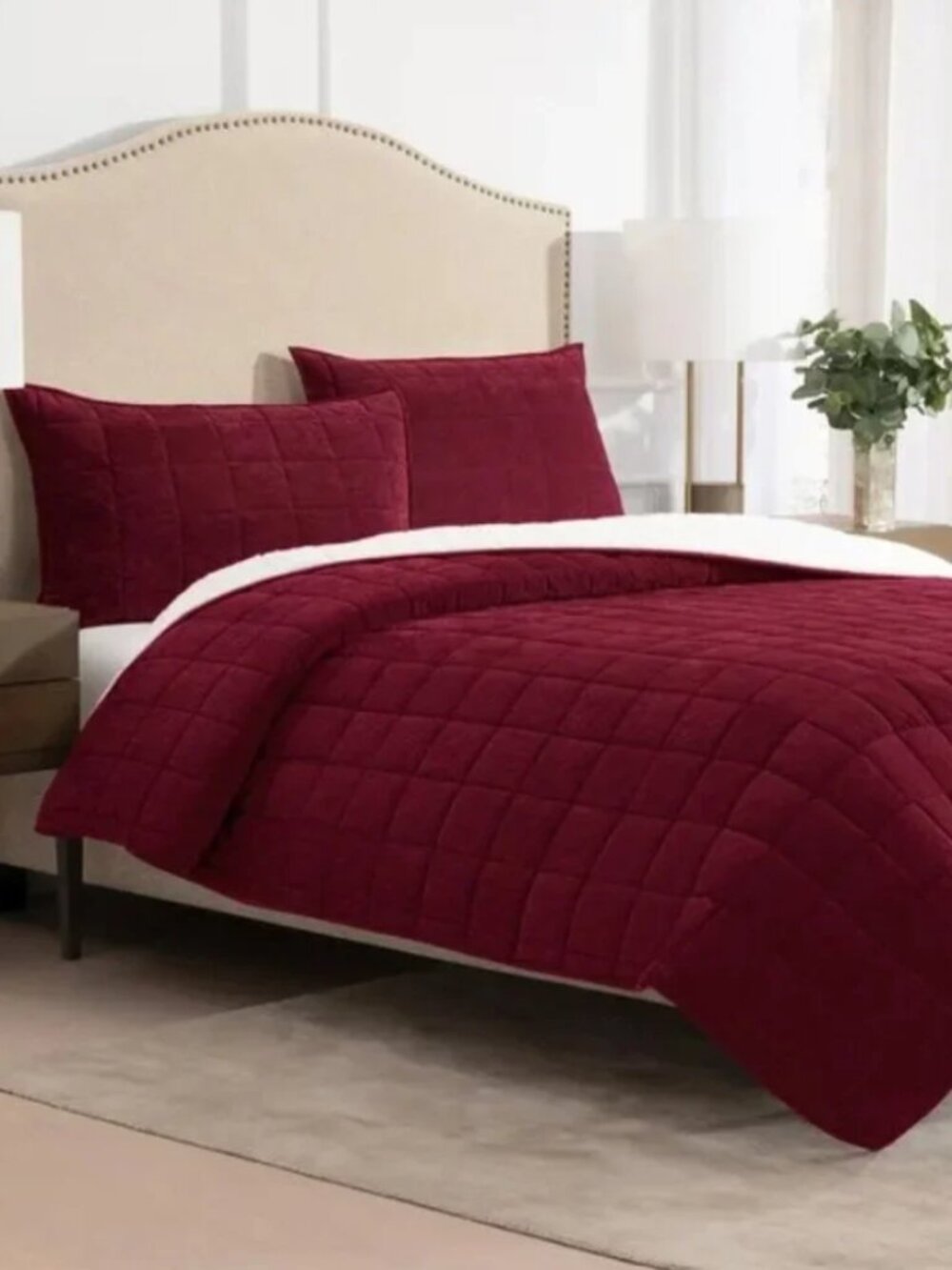 Charisma 3pc Corduroy Sherpa Quilt Set Brick Red New W/O Tags ,King
